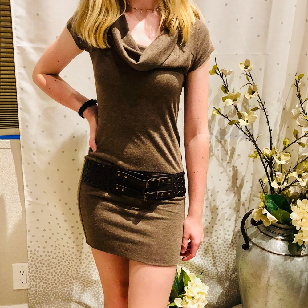 Mini Dress with built in chunky leather belt